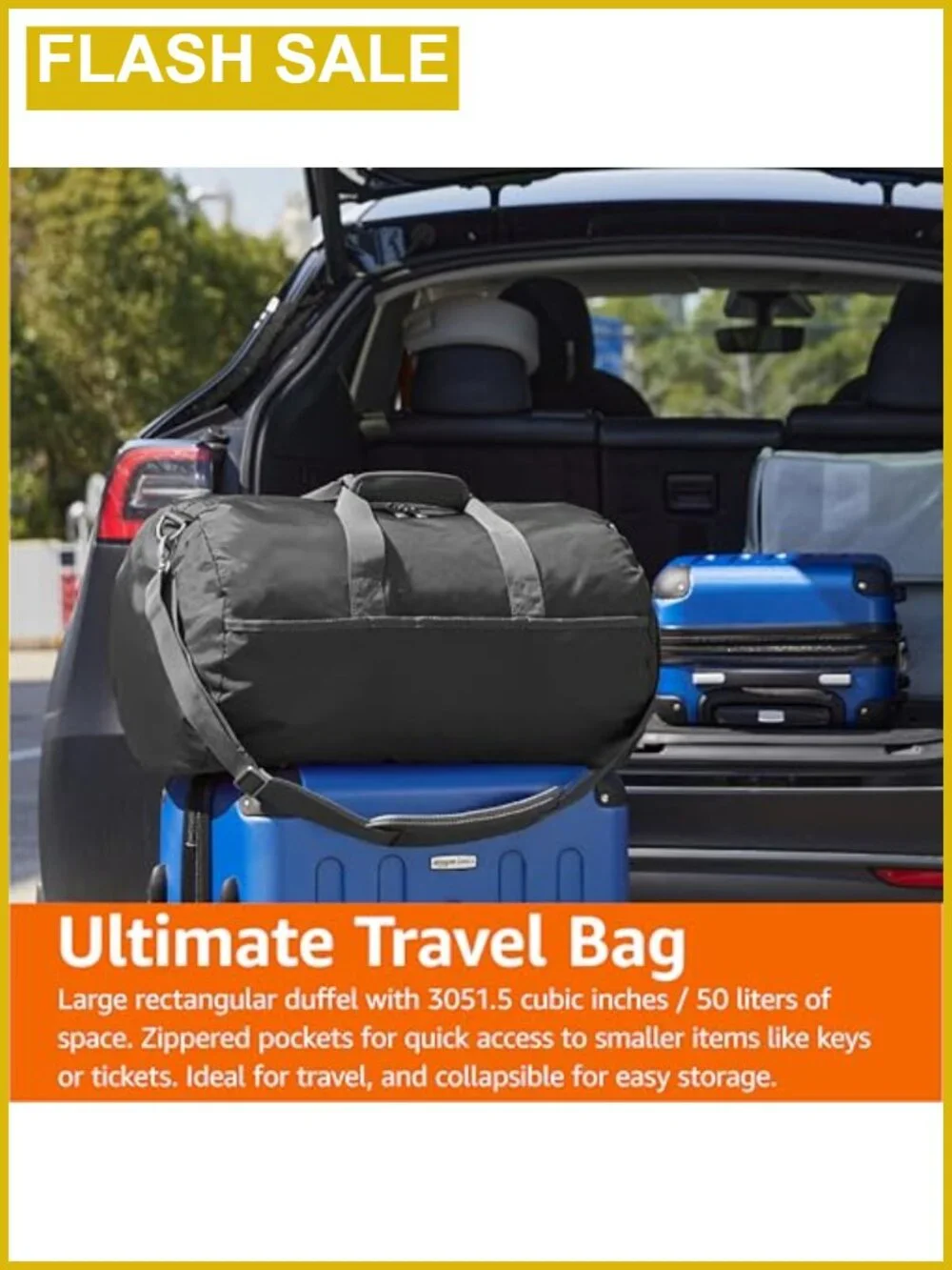 Foldable Nylon Duffel Bag with Zippered Pockets for Travel & Sports